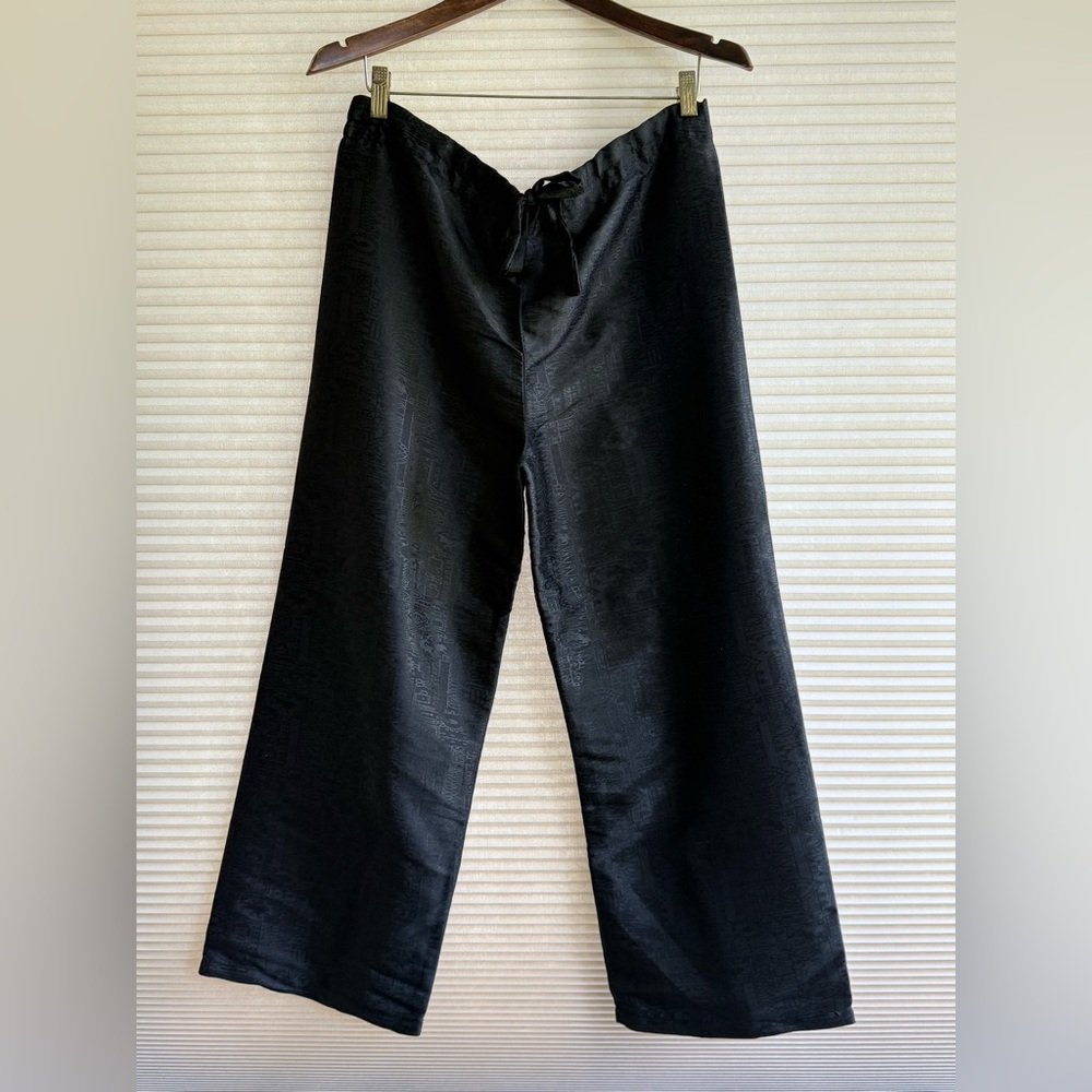 Black Silk Printed Textured Ankle Pants Vintage